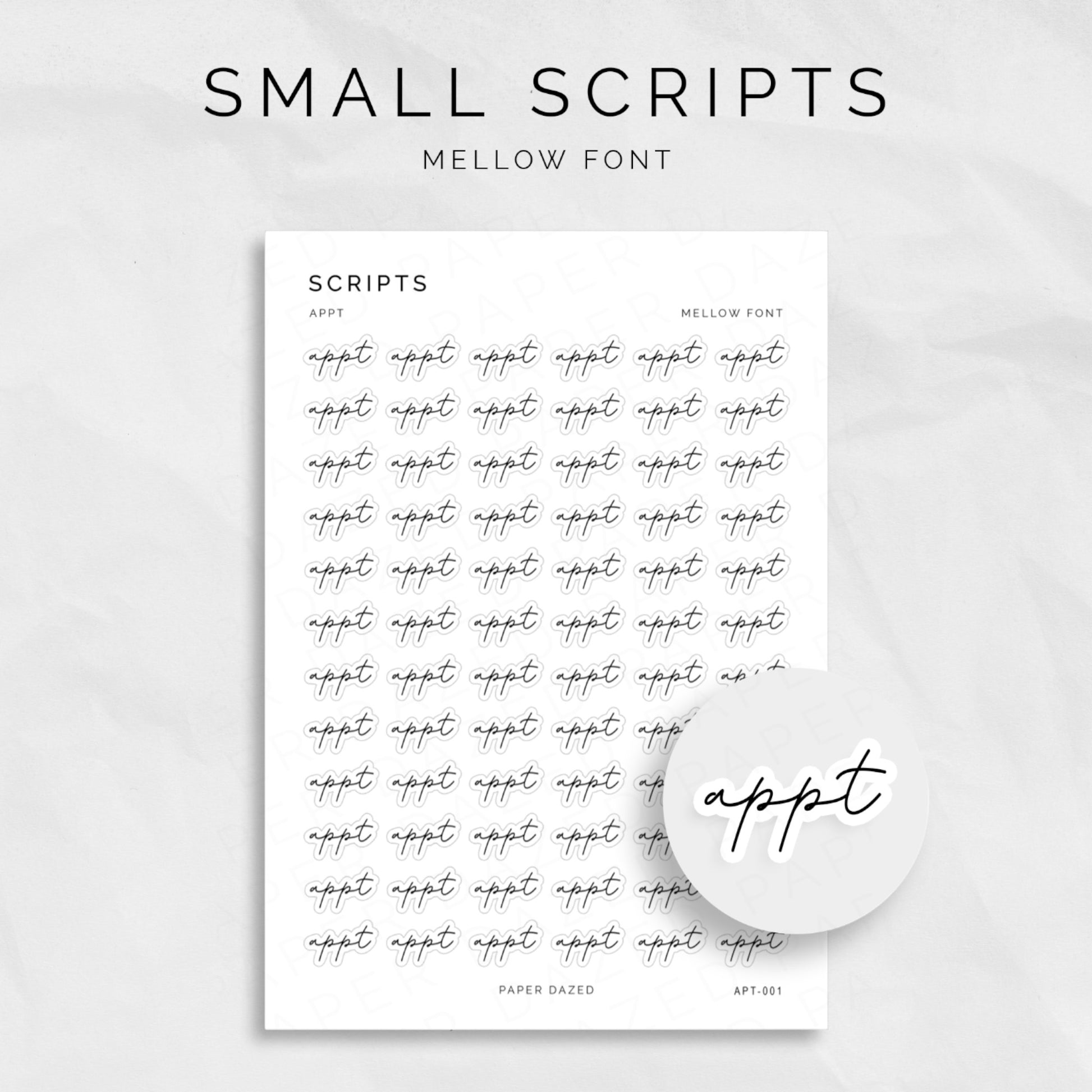 small appointment stickers in mellow font for planners and journals made by paper dazed