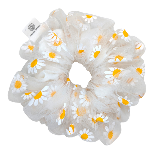 large white scattered daisy mesh double layer scrunchie made by paper dazed