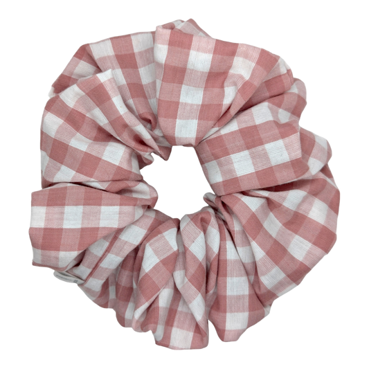 muted pink gingham XL cotton scrunchie handmade by paper dazed