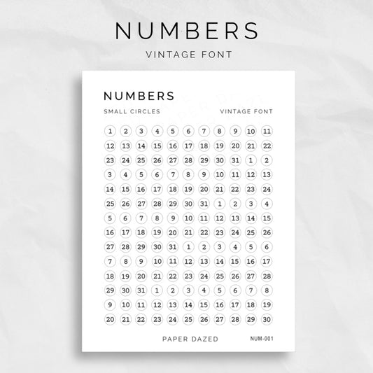 Small Date Dot Number Stickers - VINTAGE Font