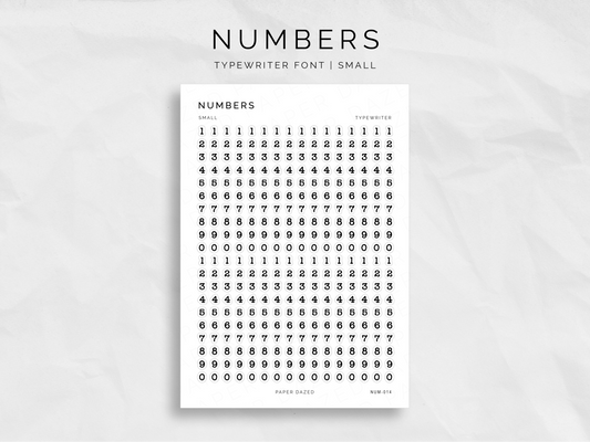 Small typewriter font number sticker sheet 12.5 x 18.2 cm