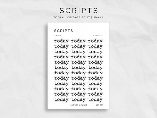 TODAY Script Sticker Sheet - VINTAGE Font