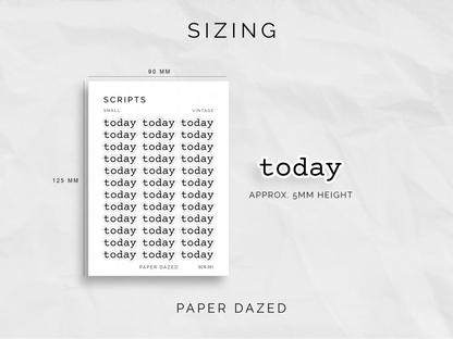 TODAY Script Sticker Sheet - VINTAGE Font