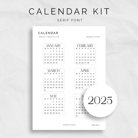 2025 Mini Calendar Sticker Kit - SERIF FONT