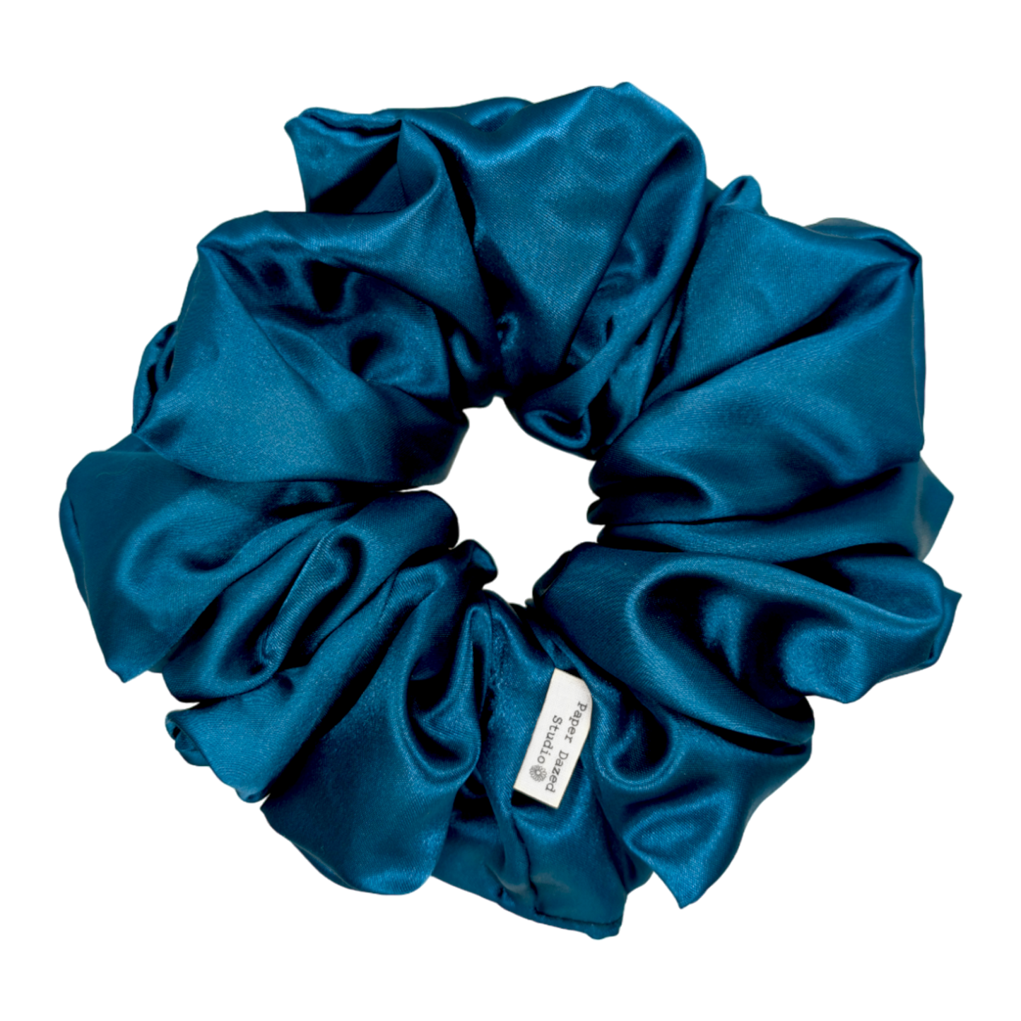 deep ocean blue satin XL scrunchie handmade by paper dazed