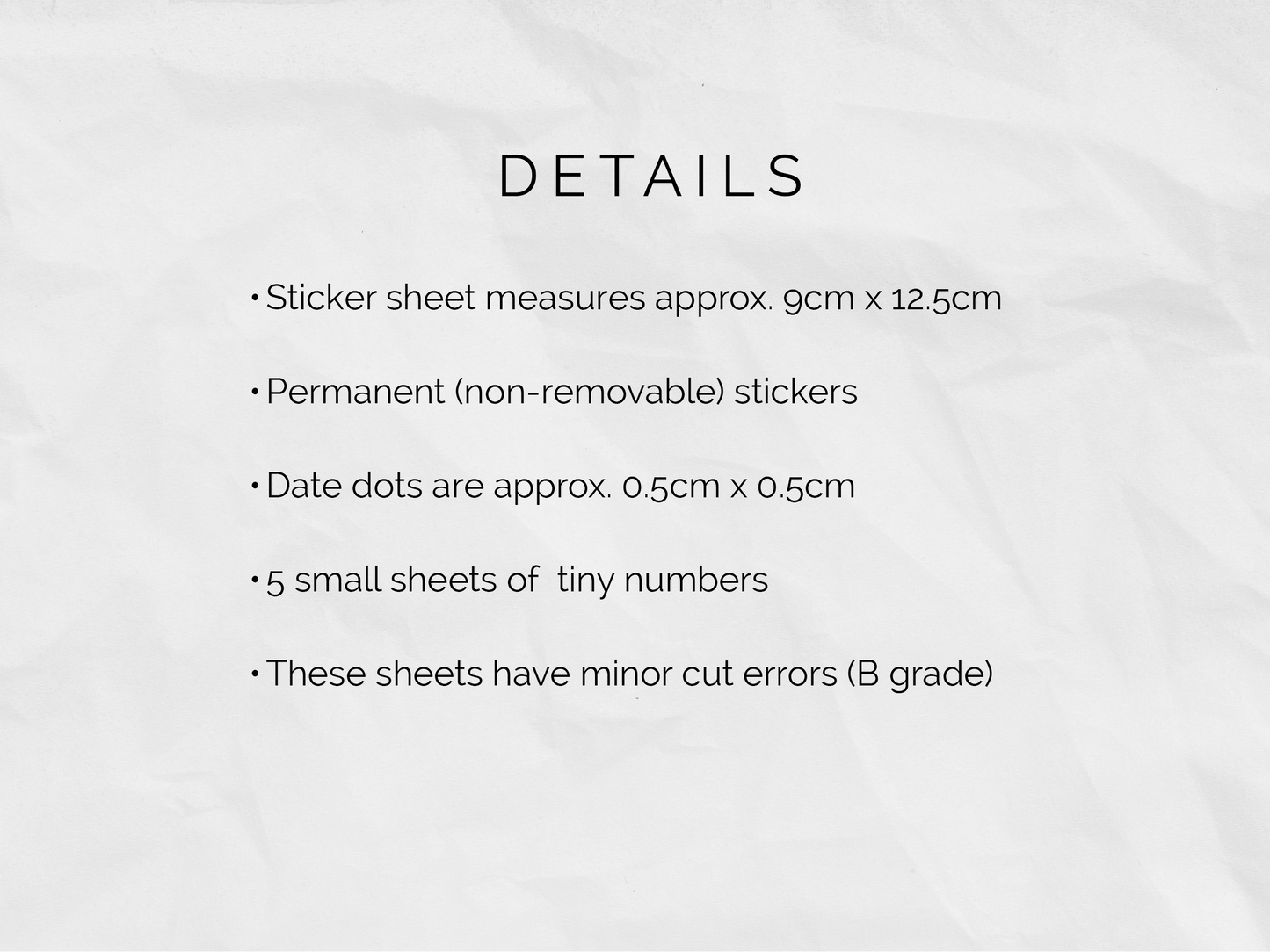 SECONDS 5x Sheets 5mm Small Circle Date Dot Stickers