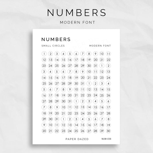 Small Date Dot Number Stickers - MODERN Font