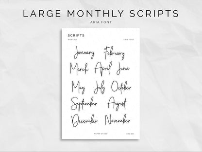 Large Monthly Scripts - ARIA Font