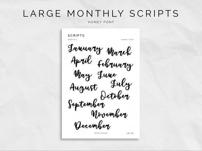 Large Monthly Scripts - HONEY Font